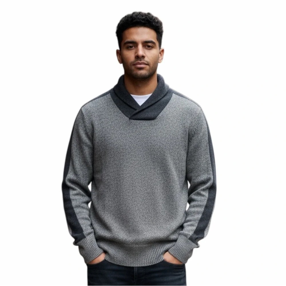 Banana Republic Men’s Shawl Collar Sweater Gray Merino Wool Pullover Size Small